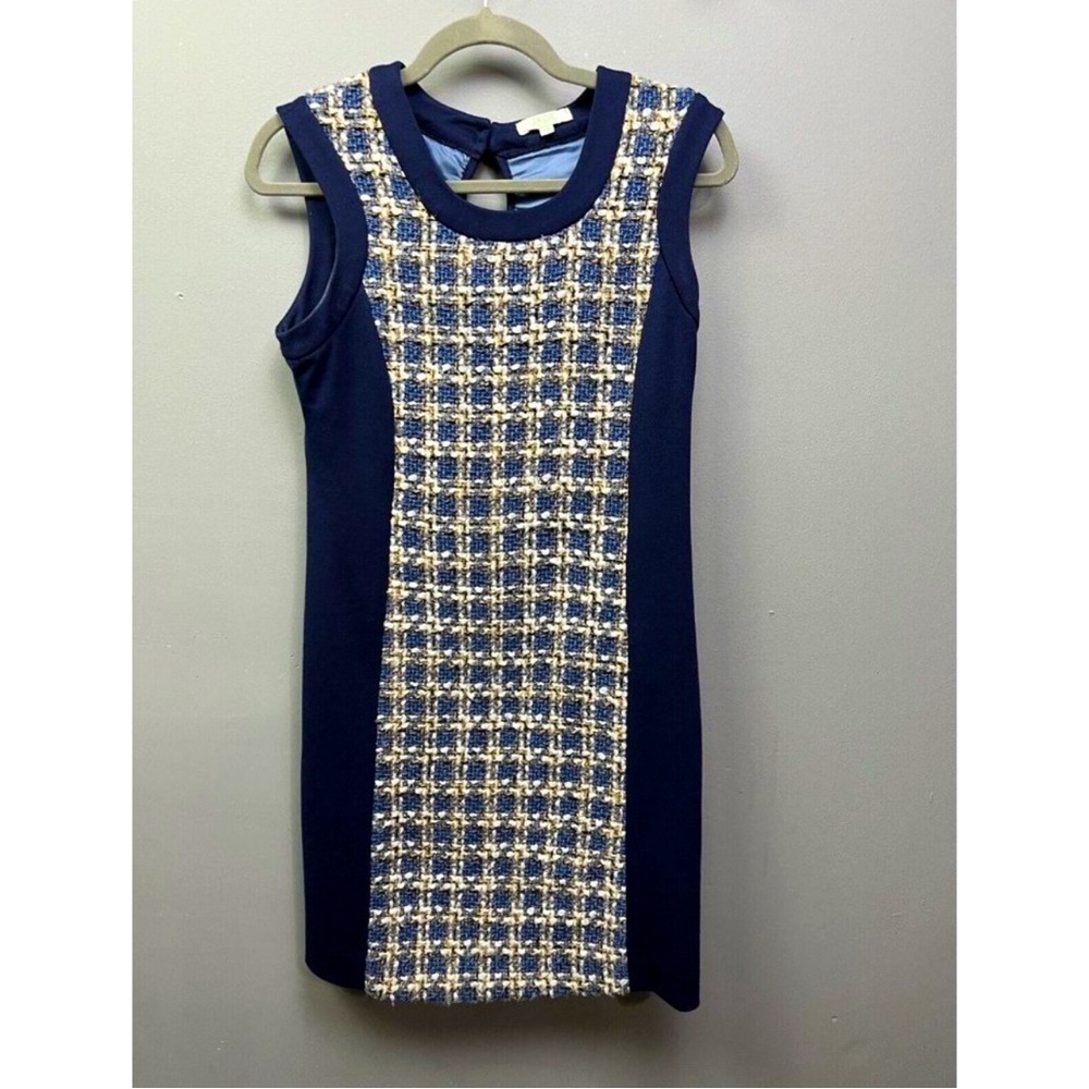 Jade Melody Tam Navy Blue Tweed Plaid Sheath Dress Women’s XS